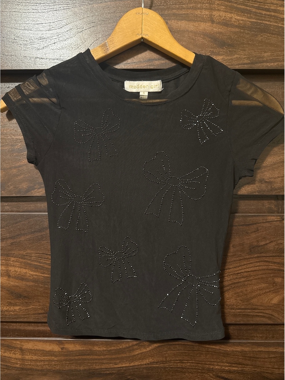 Madden Girl Black Bow Embellished Short Sleeve Top Size S